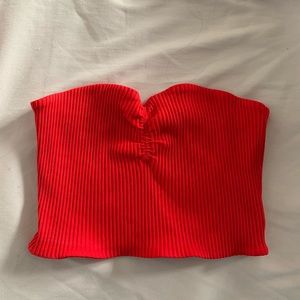 red ribbed tube top